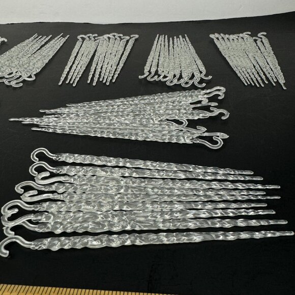 Lot of 99 Vtg Plastic Clear Icicle Twist Ornaments Glow in Dark Thin 5.5in wHook - Picture 9 of 12
